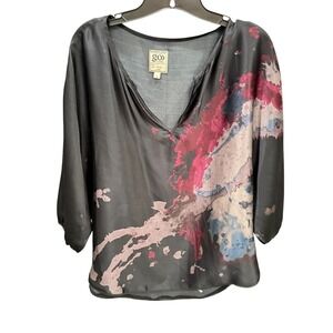 Go by GoSilk Oversized Blouse Black Pink Abstract Washable Silk Artistic Small